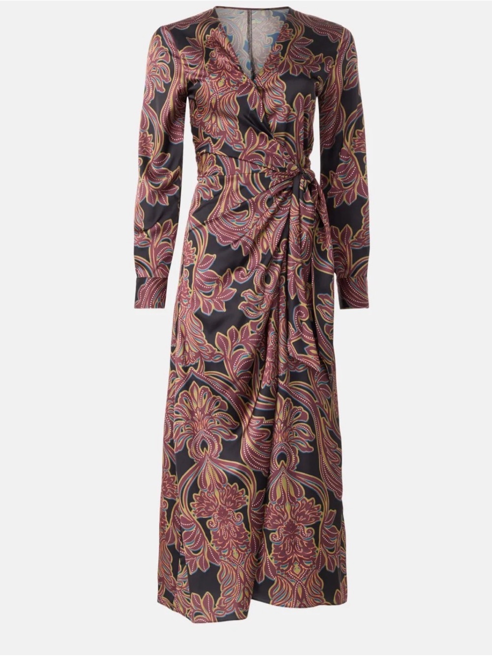 Misa Los Angeles Black Floral Paisley Wrap Maxi Dress